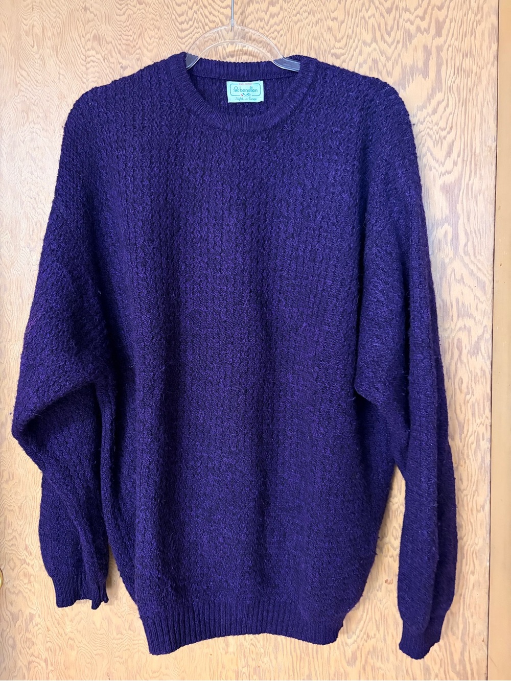 Vintage Benetton Women's Textured Crewneck Sweater in Deep Purple